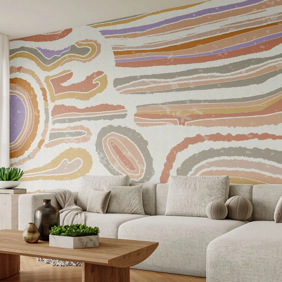 Fotobehang Premium Canvas - Kleurrijke doorsneden - Pastel, Boho, Minimalistisch - 150x105 cm