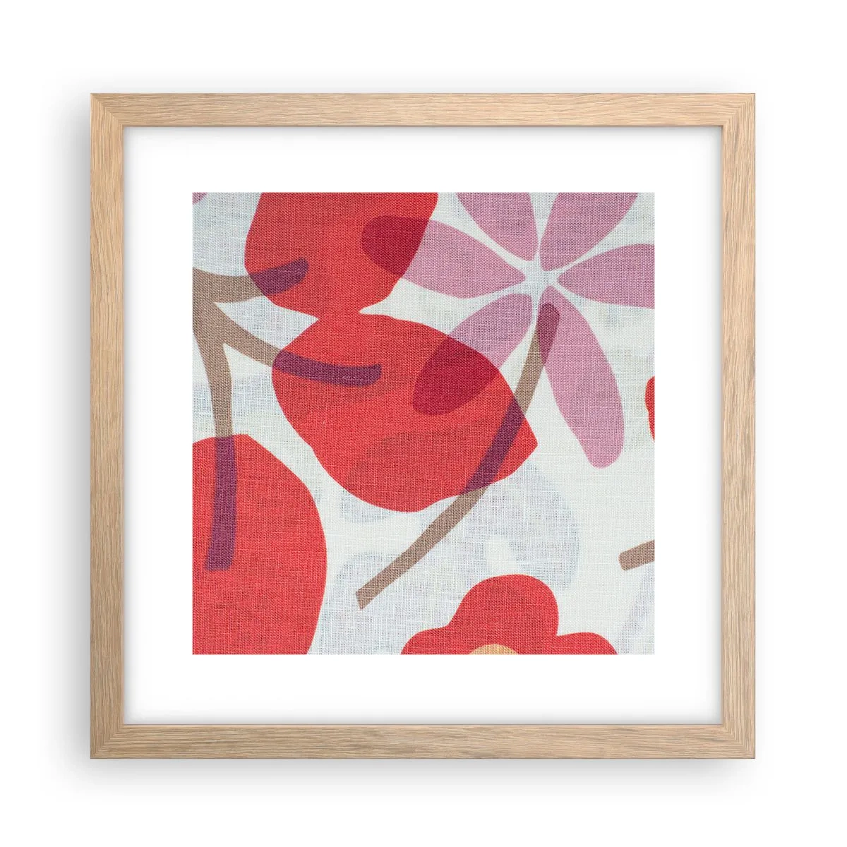 Een poster in een licht eiken lijst - Bloemstuk in roze - 30x30 cm