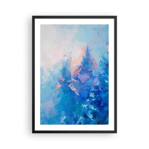 Poster in een zwarte lijst - Een abstracte compositie in tinten blauw en roze, geïnspireerd op een winterlandschap. - 50x70cm - Winter abstractie - Moderne wanddecoratie voor woonkamer en slaapkamer ARTTOR