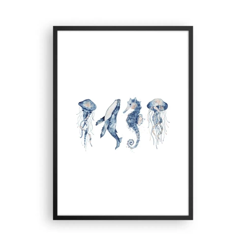Poster in een zwarte lijst - Zeedieren in aquarelstijl - 50x70cm - Zee wonderen - Moderne wanddecoratie voor woonkamer en slaapkamer ARTTOR
