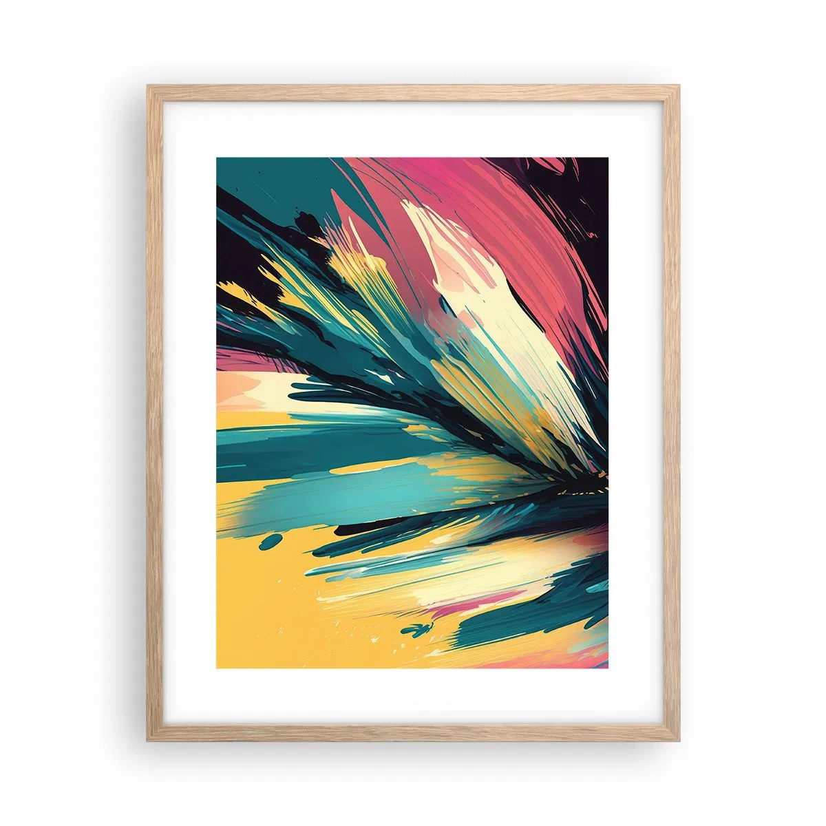 Een poster in een licht eiken lijst - Compositie – een explosie van vreugde - 40x50 cm