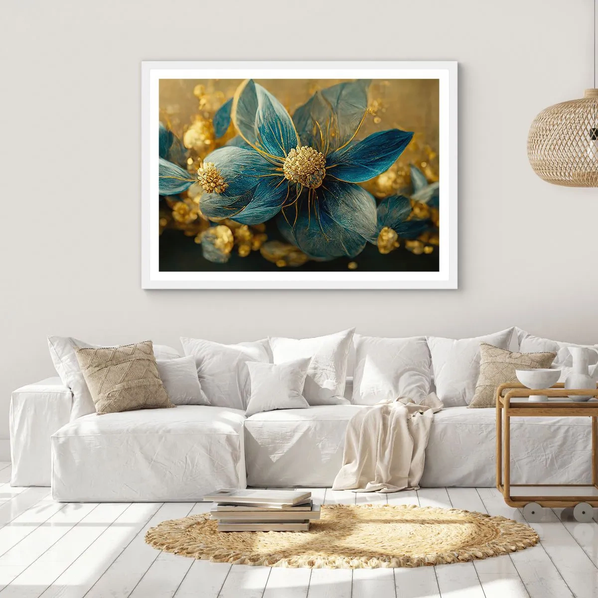 Poster in een witte lijst - Bloei met goud - 50x40 cm