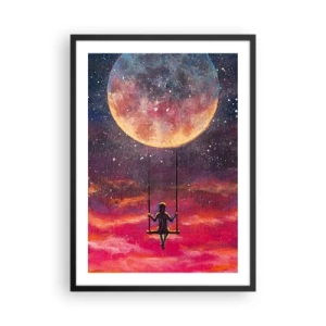 Poster in een zwarte lijst - Meisje op een schommel onder de volle maan - 50x70cm - Droom - Moderne wanddecoratie voor woonkamer en slaapkamer ARTTOR
