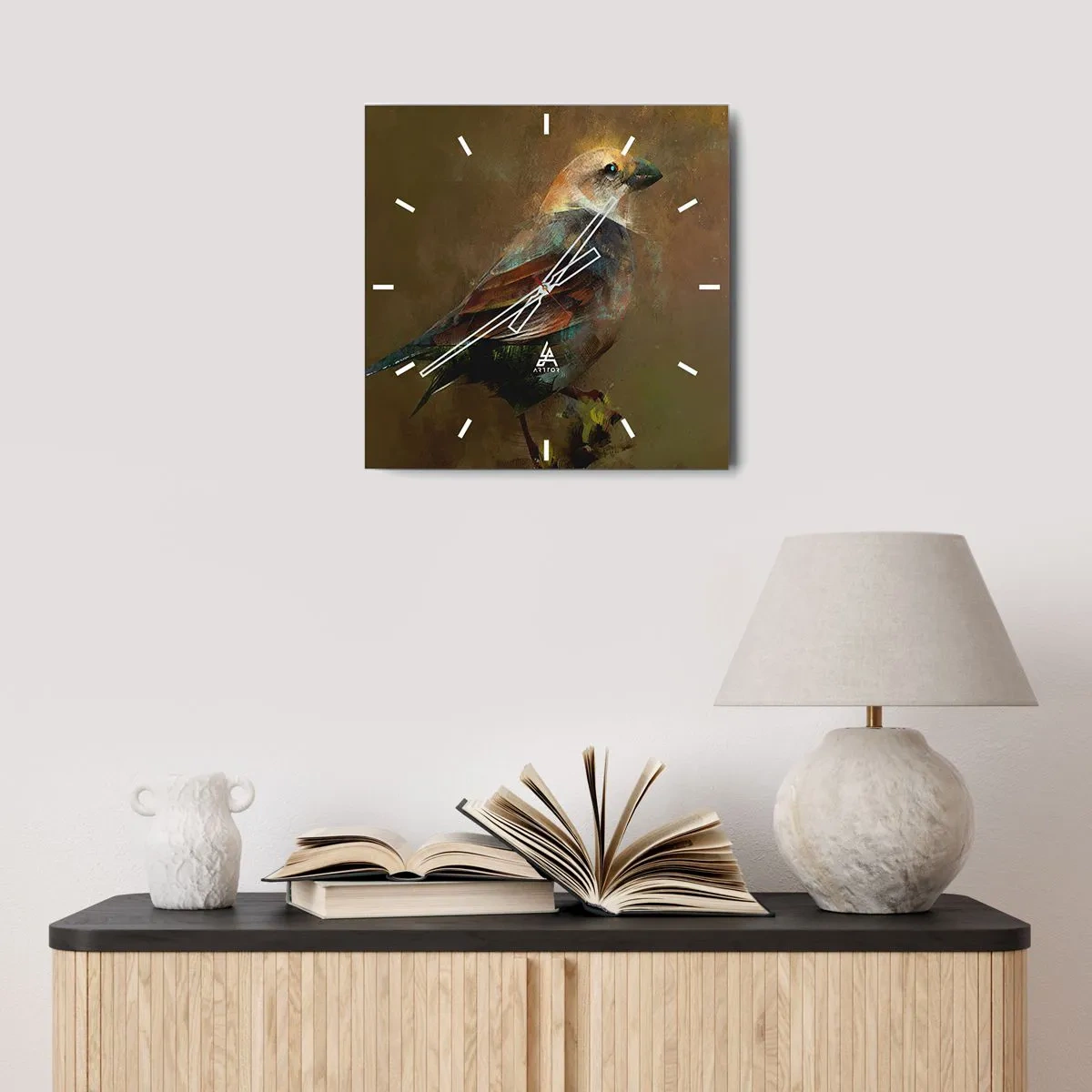 Wandklok - Klok - Een mus, een klein vogeltje - 40x40 cm