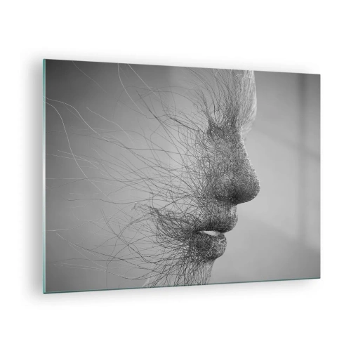 Schilderen op glas - Zwart-wit abstract gezichtsprofiel met lijnen - 70x50cm - De geest van de wind - Moderne wanddecoratie voor woonkamer en slaapkamer ARTTOR