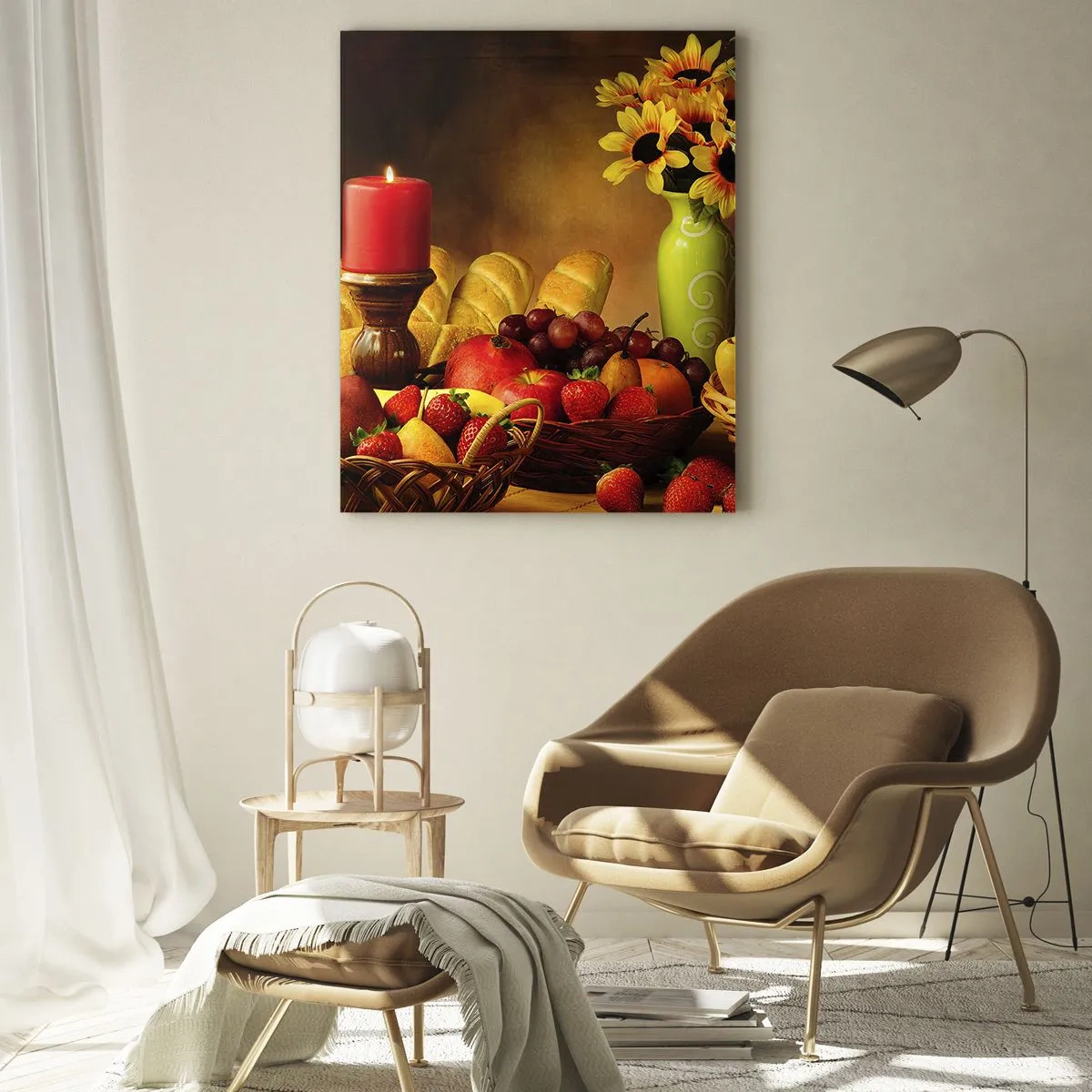 Schilderen op glas - Stilleven met brood en fruit - 50x70 cm