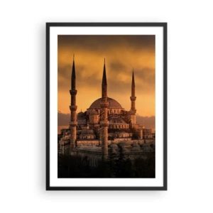 Poster in een zwarte lijst - Moskee bij zonsondergang met warme kleuren - 50x70cm - God is geweldig - Moderne wanddecoratie voor woonkamer en slaapkamer ARTTOR