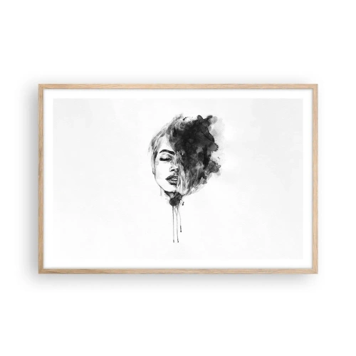 Een poster in een licht eiken lijst - Waar droomt het meisje over? - 91x61 cm