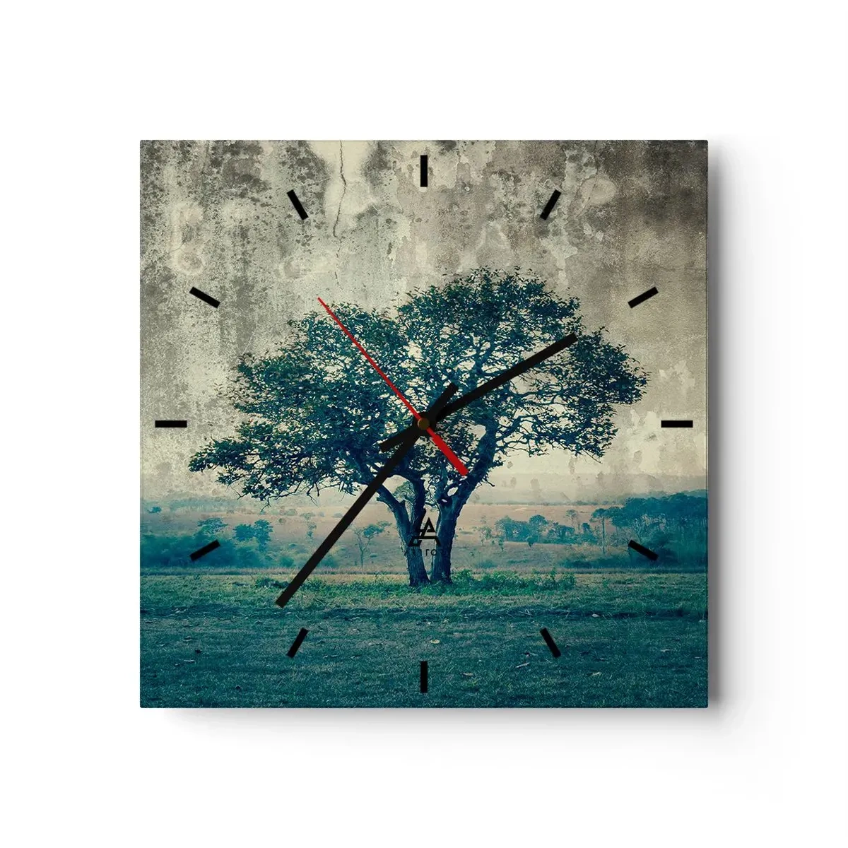 Wandklok - Klok - Een appelboom op een blauw veld? - 30x30 cm