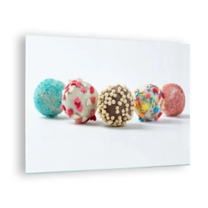 Schilderen op glas - Kleurrijke desserttruffels met decoratieve sprinkles - 70x50cm - Het leven kan zoet zijn - Moderne wanddecoratie voor woonkamer en slaapkamer ARTTOR