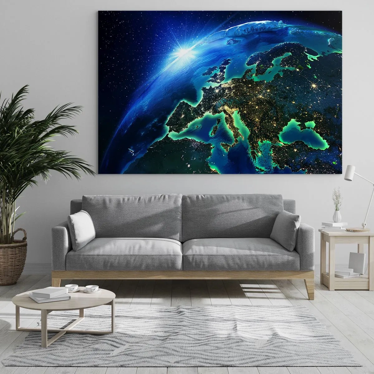 Schilderen op glas - Uitzicht op de aarde vanuit de ruimte met Europa die 's nachts oplicht - 70x50cm - Sprankelend Europa - Moderne wanddecoratie voor woonkamer en slaapkamer ARTTOR