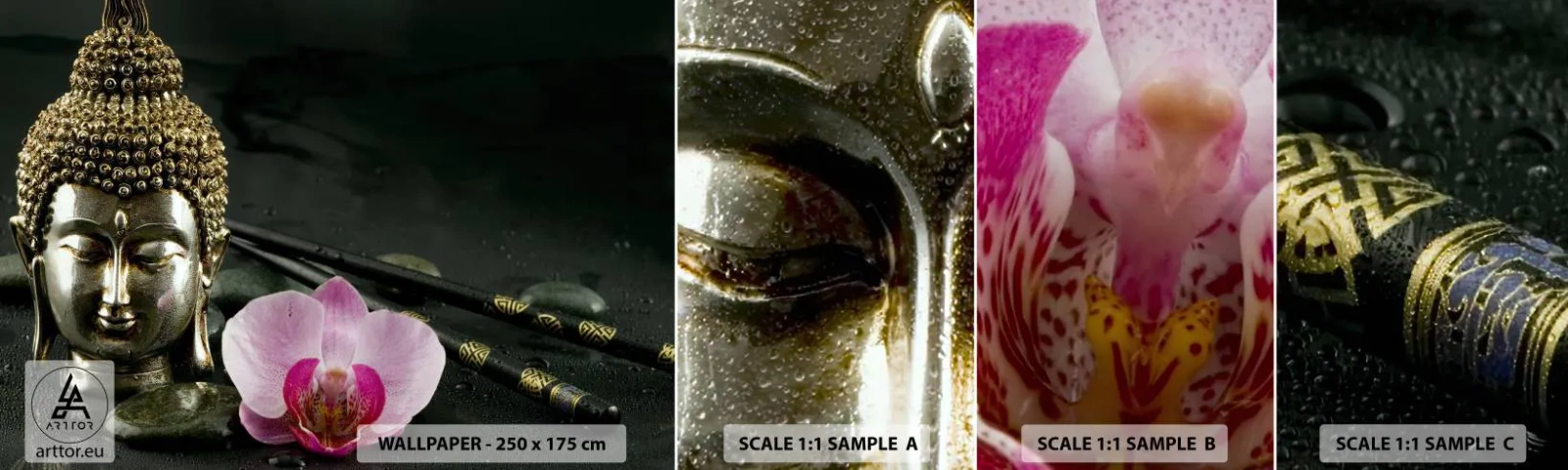 Fotobehang Staaltje Standard Eco - Harmonie van wijsheid en schoonheid - Boeddha, Religie, Geloof - 100x30 cm