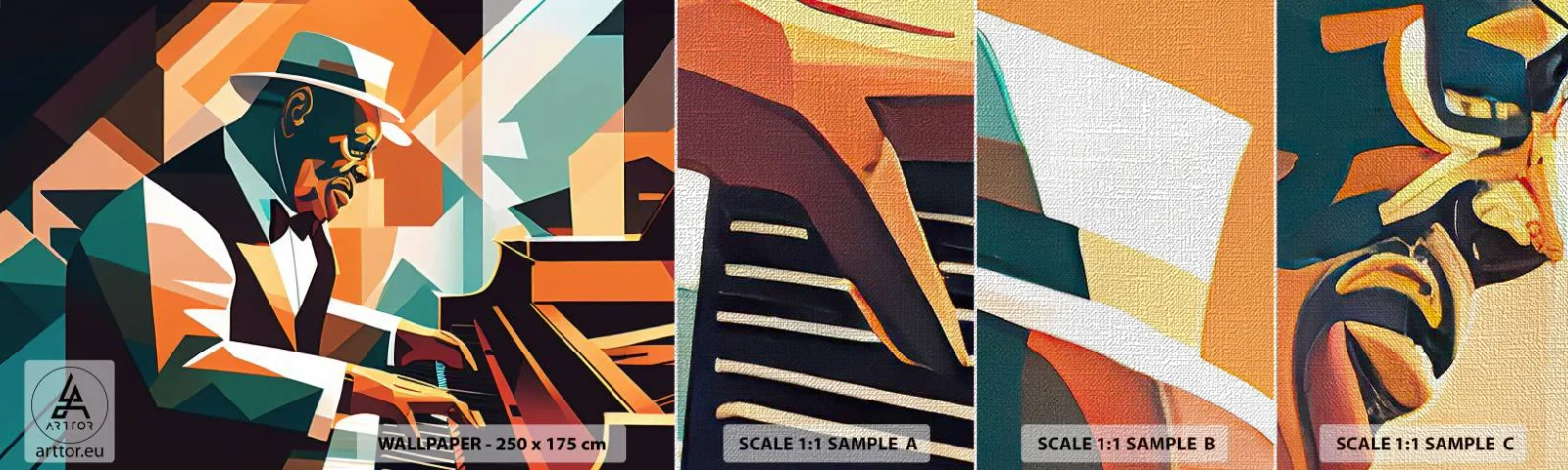 Fotobehang Monster Premium Canvas - Al die jazz - Piano, Piano, Kubisme - 100x30 cm