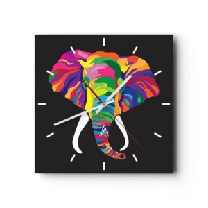 Wandklok - Klok - De olifant die ervan hield om in de regenboog te baden - 30x30 cm