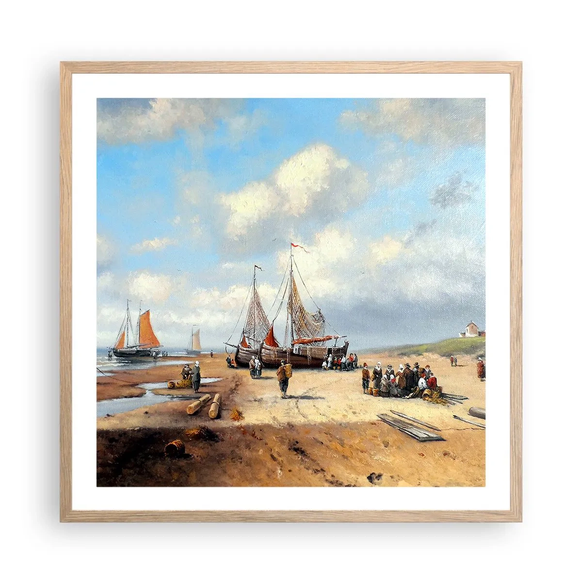 Een poster in een licht eiken lijst - Na een geslaagde vangst - 60x60 cm