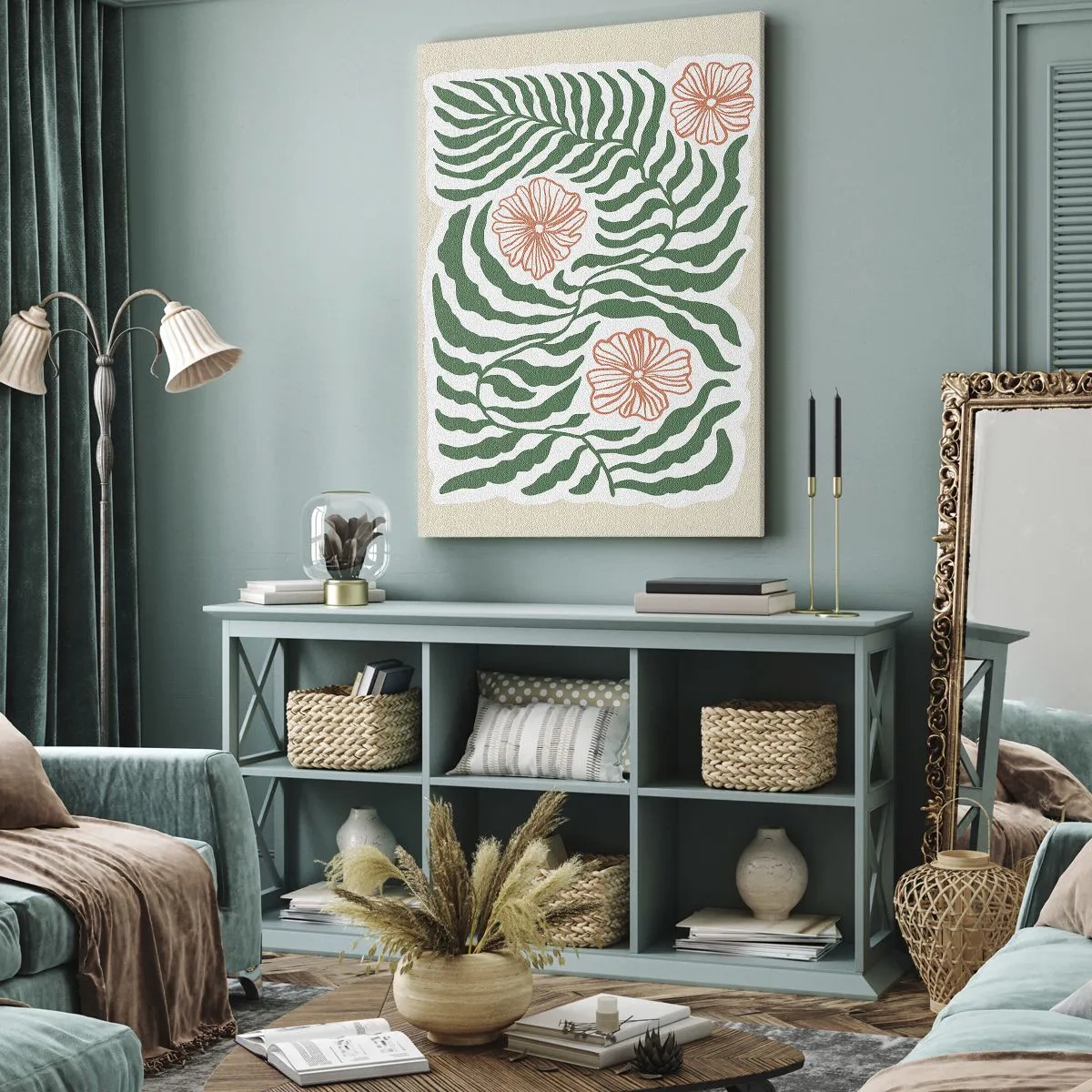 Schilderen op canvas - Bloeiend in het groen - 65x120 cm