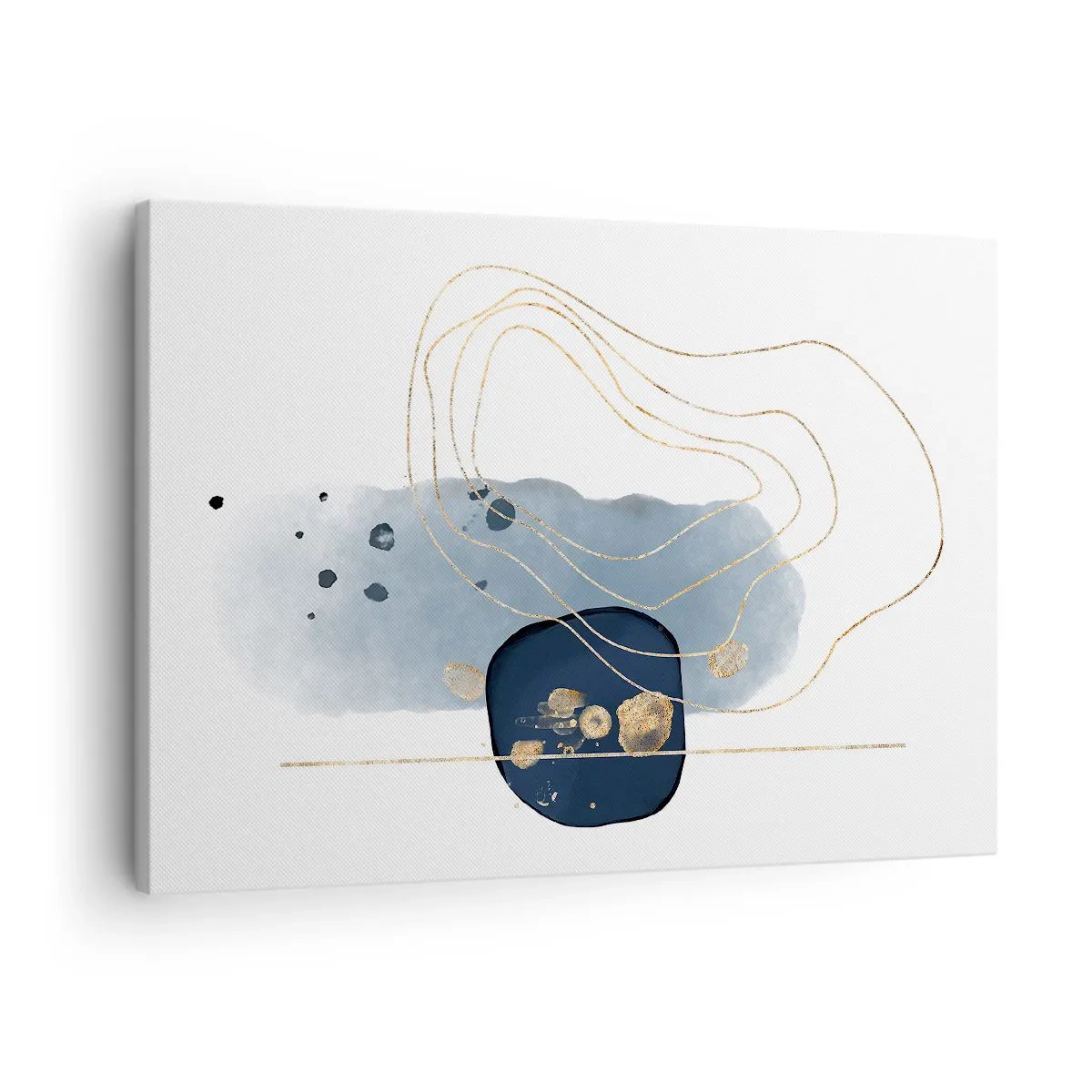 Schilderen op canvas - Abstractie in tinten blauw en goud - 70x50cm - Blauw en goud fantasie - Moderne wanddecoratie voor woonkamer en slaapkamer ARTTOR