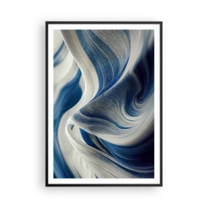 Poster in een zwarte lijst - De vloeibaarheid van blauw en wit - 70x100 cm