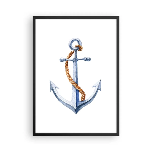 Poster in een zwarte lijst - Anker met touw in aquarelstijl - 50x70cm - Ahoi avontuur! - Moderne wanddecoratie voor woonkamer en slaapkamer ARTTOR