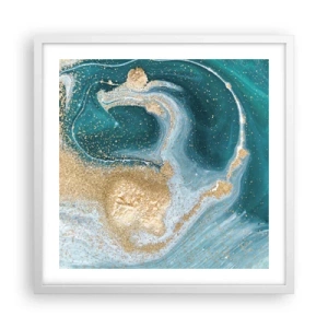 Poster in een witte lijst - Een werveling van goud en turkoois - 50x50 cm