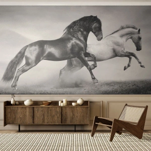 Fotobehang Premium Sand - Engelen en duivels - Dieren, Paarden, Natuur - 100x70 cm