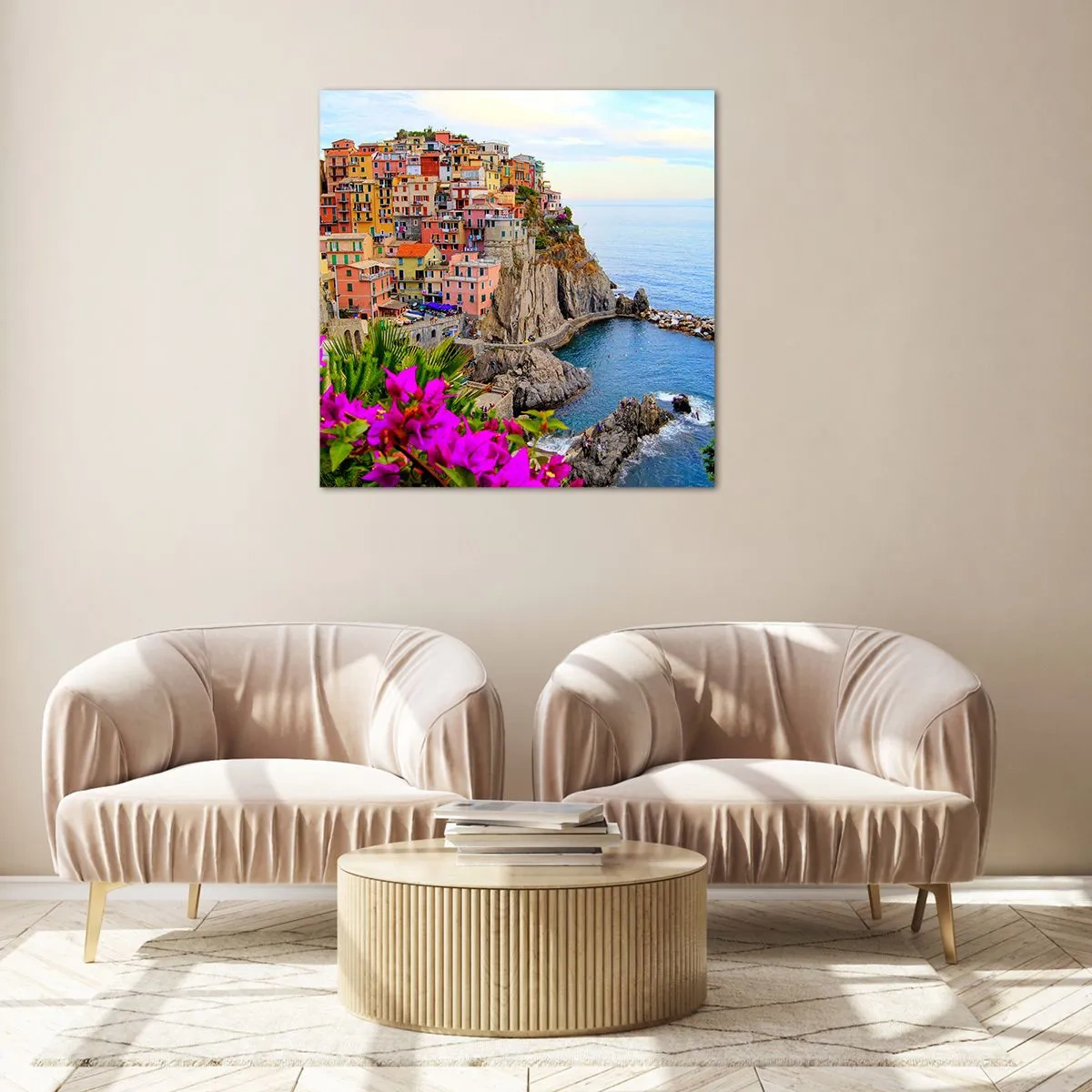 Schilderen op glas - Lachende stad - 70x70 cm