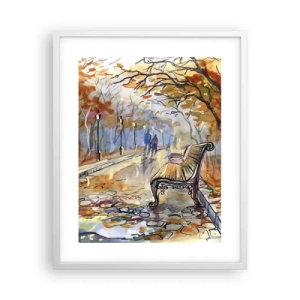 Poster in een witte lijst - Samen wandelen in de herfst - 40x50 cm