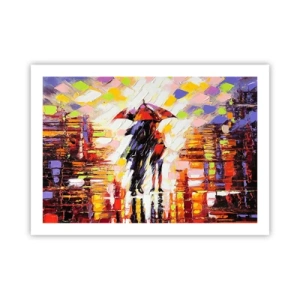 Poster - Samen door de nacht en regen - 70x50 cm