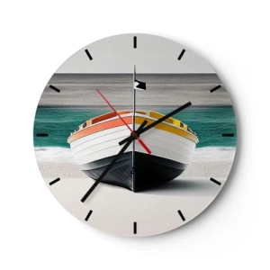 Wandklok - Klok - Kleurrijke vissersboot op een zandstrand - 30x30cm - Op zijn plaats - Moderne wanddecoratie voor woonkamer, keuken en slaapkamer ARTTOR