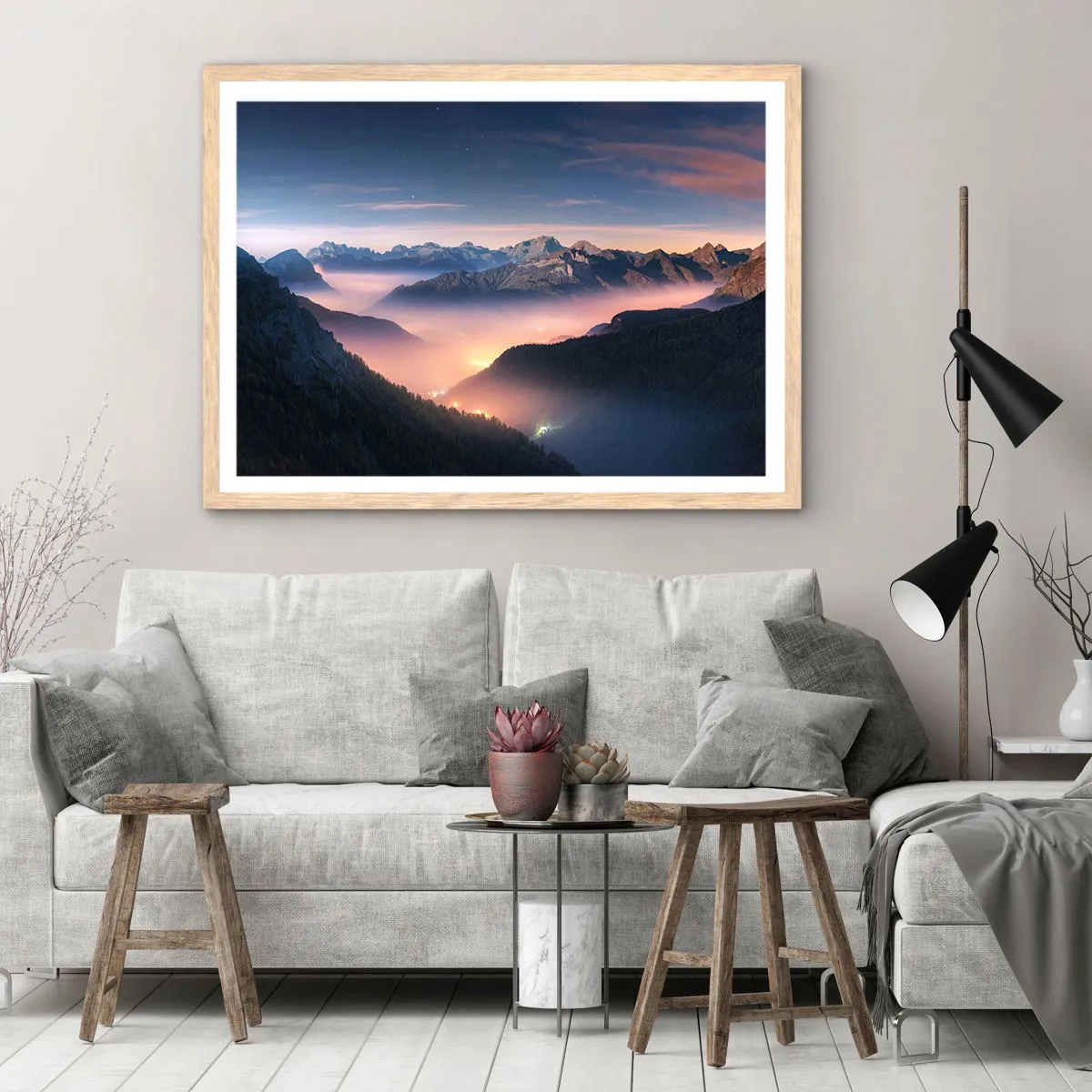 Een poster in een licht eiken lijst - Licht in de dalen - 50x40 cm