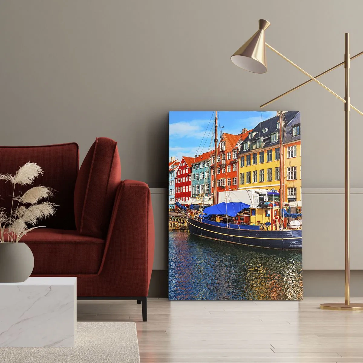 Schilderen op canvas - Vrolijke werf - 65x120 cm