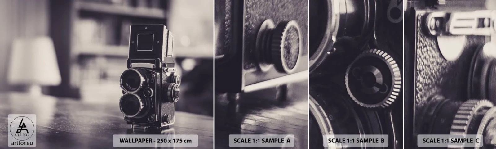 Fotobehang Monster Zelfklevend Deluxe Sticker - De magie van oude fotografie - Retro, Camera, Vintage - 100x30 cm