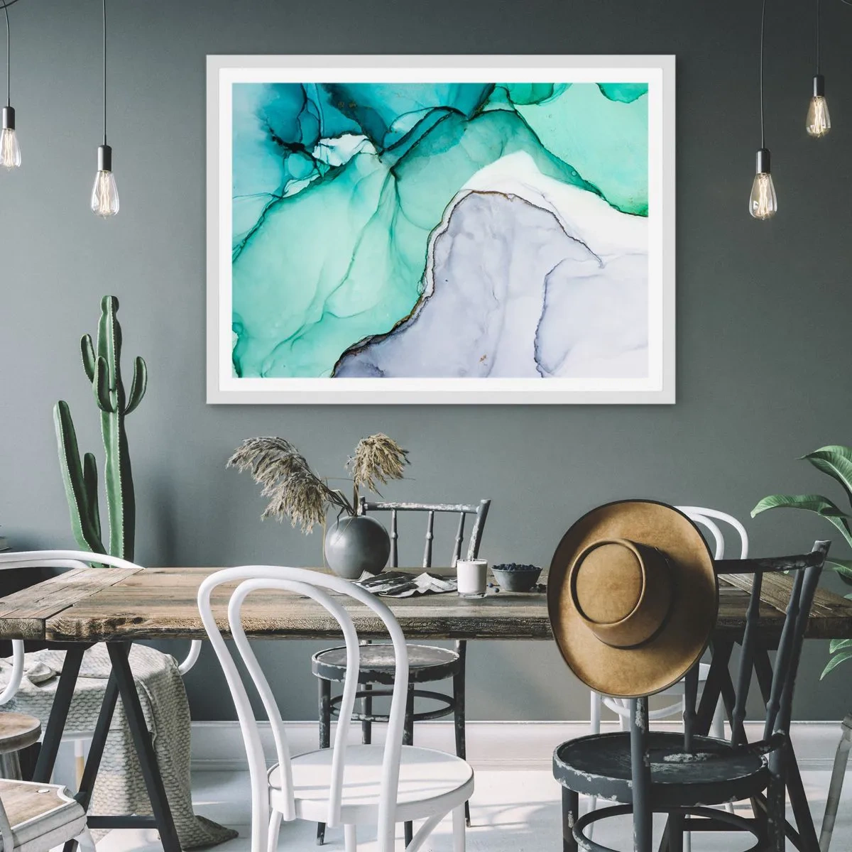 Poster in een witte lijst - Een studie in turkoois - 100x70 cm