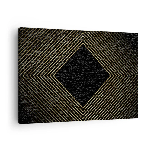 Schilderen op canvas - Zwarte achtergrond met een geometrisch patroon van gouden lijnen - 70x50cm - Geometrie in glamoureuze stijl - Moderne wanddecoratie voor woonkamer en slaapkamer ARTTOR