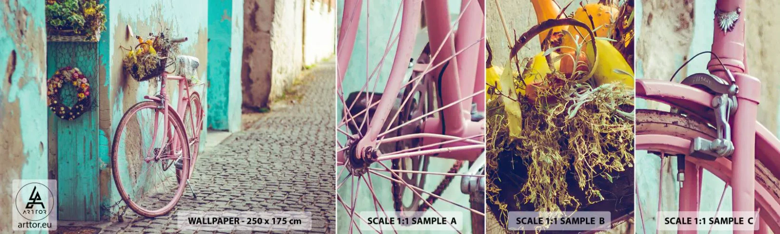Fotobehang Monster Zelfklevend Deluxe Sticker - Ben zo terug - Fiets, Architectuur, Bloemen - 100x30 cm