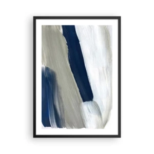 Poster in een zwarte lijst - Abstracte penseelstreken in tinten marineblauw - 50x70cm - Ontmoeting met witheid - Moderne wanddecoratie voor woonkamer en slaapkamer ARTTOR