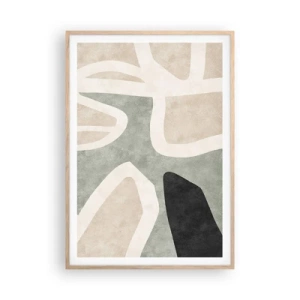 Een poster in een licht eiken lijst - Compositie met een zwart motief - 70x100 cm