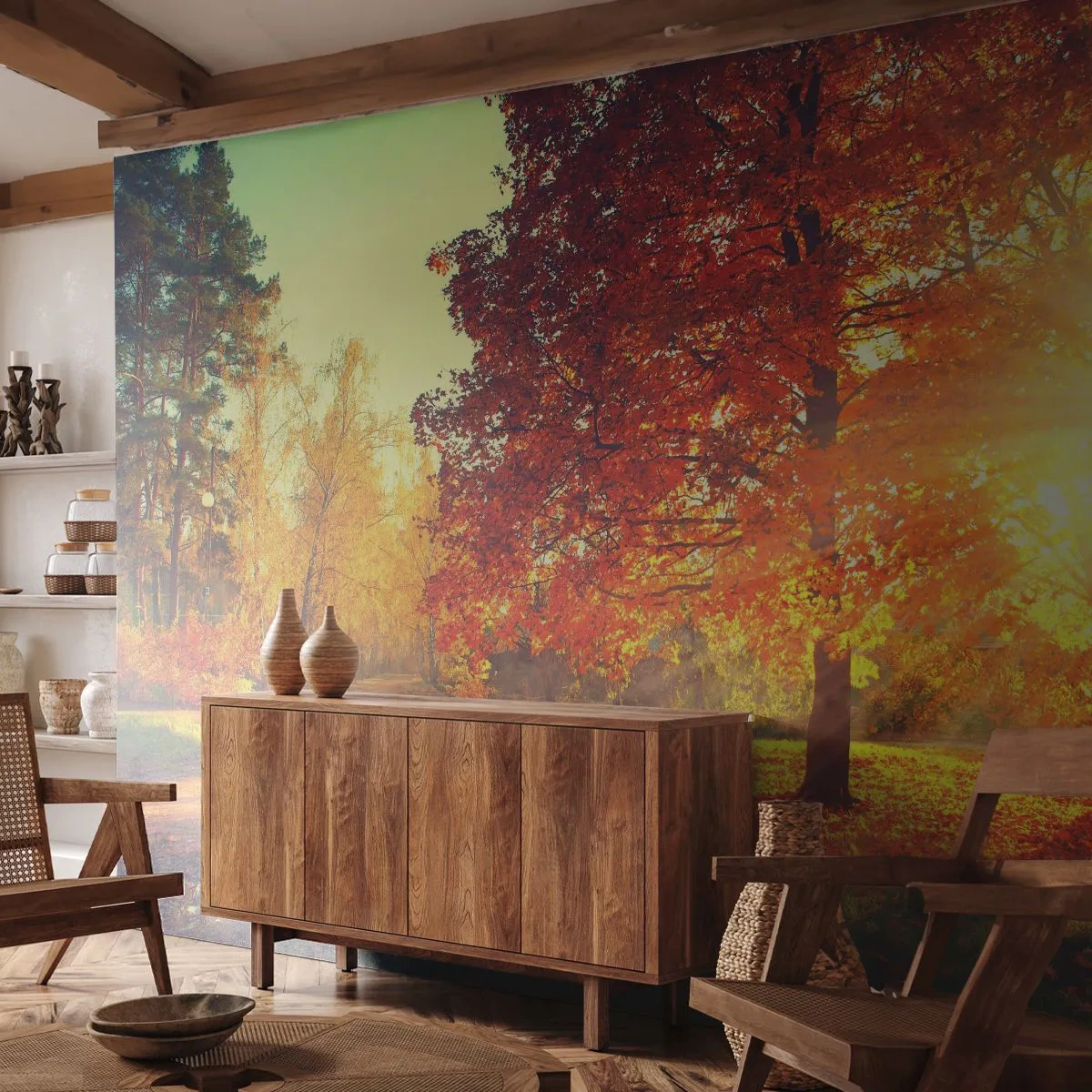 Fotobehang Premium Canvas - Rood is mooi - Landschap, Park, Natuur - 300x210 cm