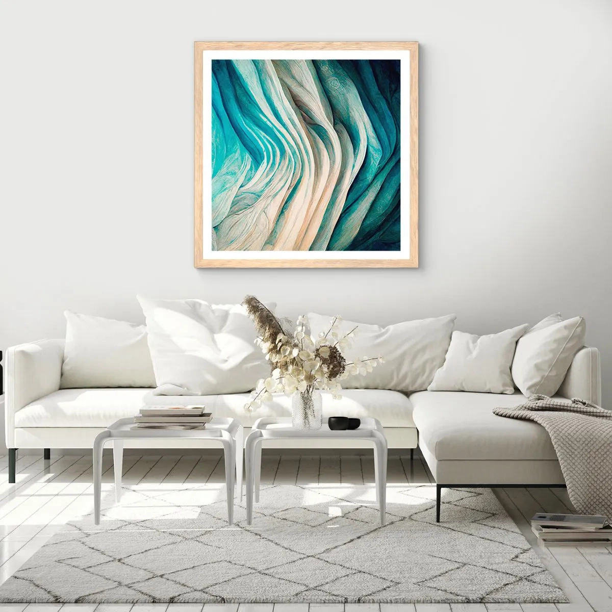 Een poster in een licht eiken lijst - Blauwe onverzadigbaarheid - 30x30 cm