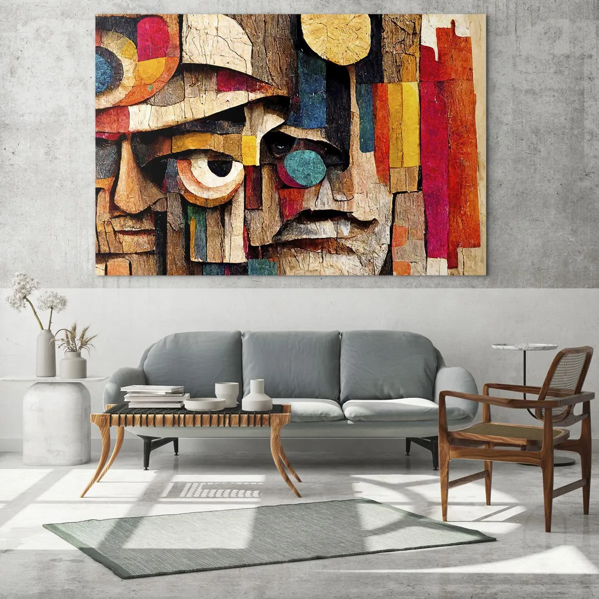 Schilderen op glas - Kleurrijke geometrische gezichten in een abstracte stijl - 70x50cm - Ik zie je… - Moderne wanddecoratie voor woonkamer en slaapkamer ARTTOR