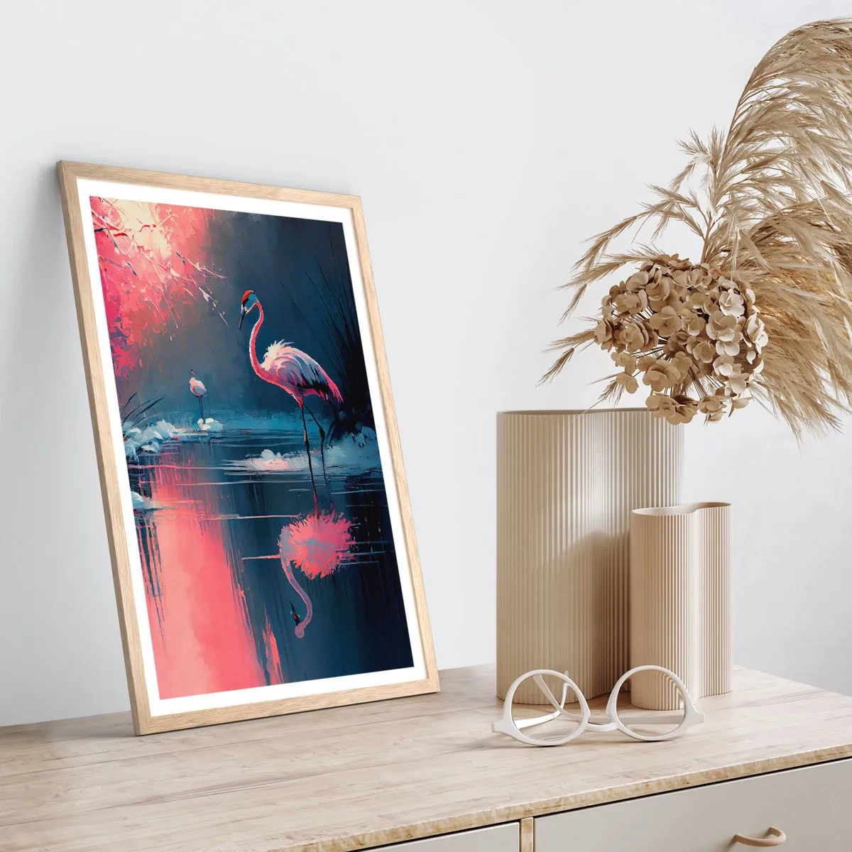 Een poster in een licht eiken lijst - Een toevluchtsoord voor vogels - 50x70 cm