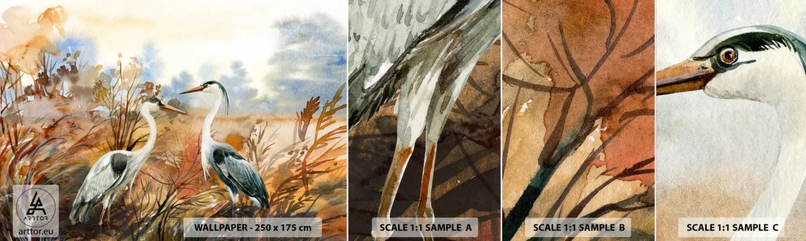 Fotobehang Monster Zelfklevend Deluxe Sticker - Waarheen in de herfst? - Kraan, Vogels, Natuur - 100x30 cm