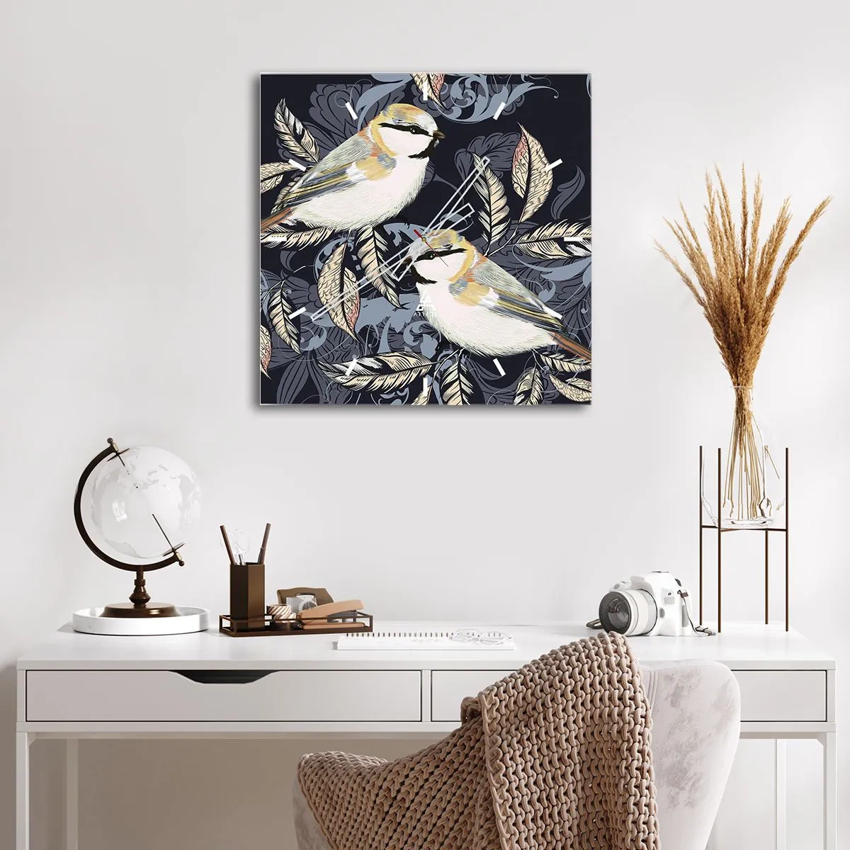 Wandklok - Klok - Geel-blauwe triller - 30x30 cm