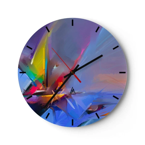 Wandklok - Klok - Een abstract spel van kleuren en vormen op een blauwe achtergrond - 30x30cm - Propellers als een vogel - Moderne wanddecoratie voor woonkamer, keuken en slaapkamer ARTTOR