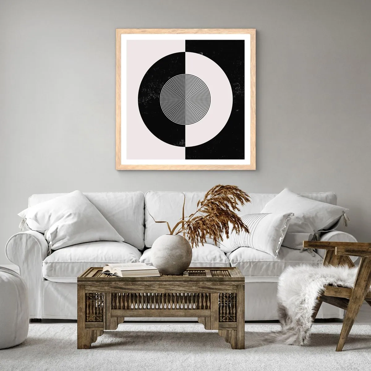 Een poster in een licht eiken lijst - Harmonie in zwart-wit - 30x30 cm