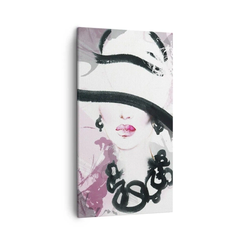 Schilderen op canvas - Portret van een dame in zwart en roze - 45x80 cm