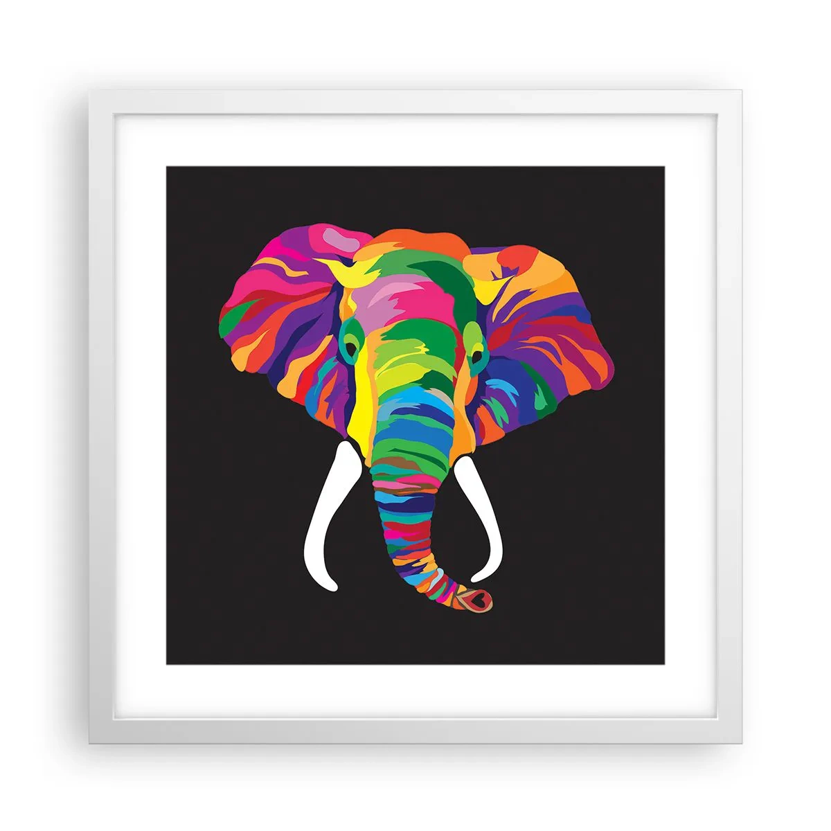 Poster in een witte lijst - De olifant die ervan hield om in de regenboog te baden - 40x40 cm