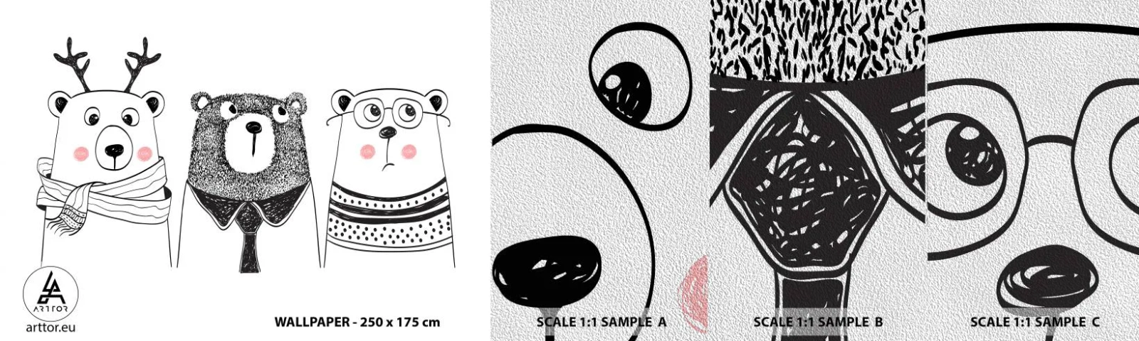 Fotobehang Monster Premium Sand - Beer, beertje en taddybeer - Voor kinderen, Beer, Illustratie - 100x30 cm