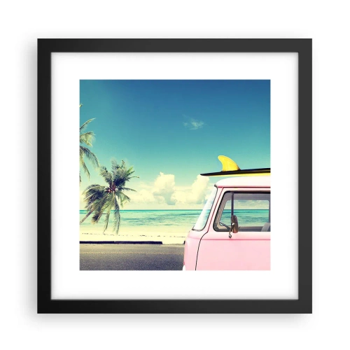 Poster in een zwarte lijst - Tijd om aan je vakantie te beginnen. - 30x30 cm