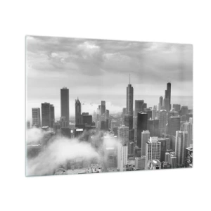 Schilderen op glas - Stadspanorama met wolkenkrabbers in zwart-wit - 70x50cm - Amerikaans landschap - Moderne wanddecoratie voor woonkamer en slaapkamer ARTTOR